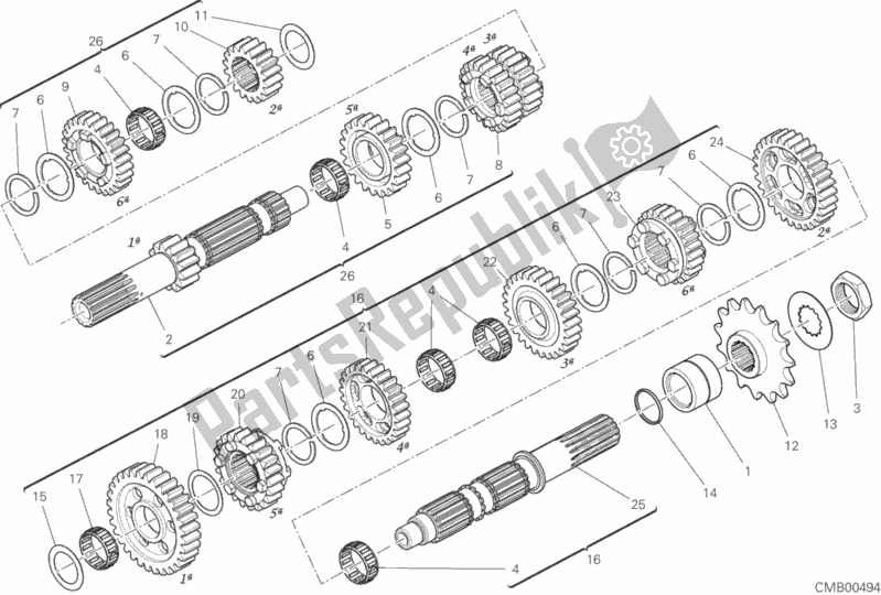 All parts for the Gear Box of the Ducati Monster 821 Stealth USA 2020